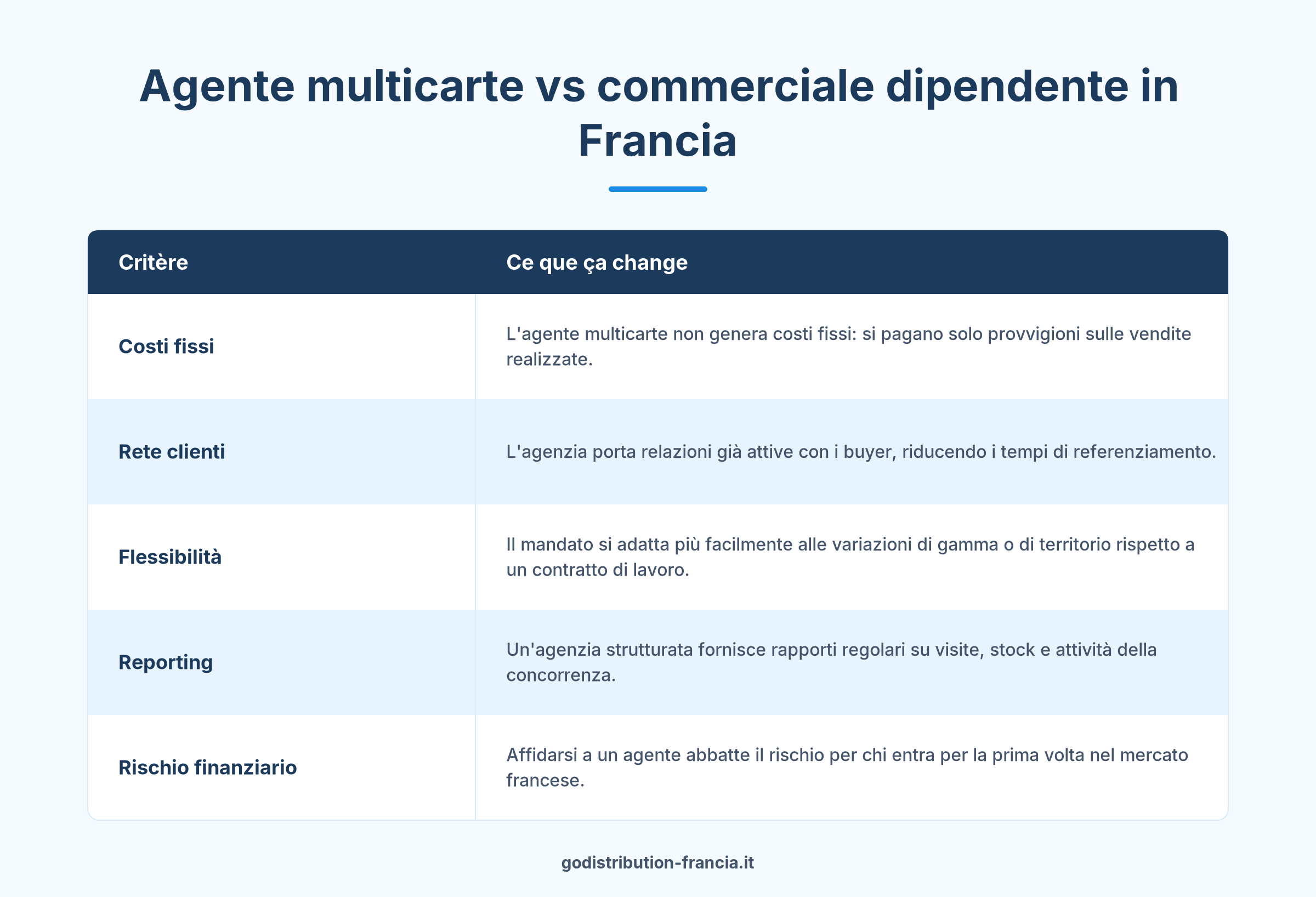 Confronto agente commerciale multicarte e dipendente per distribuzione in Francia