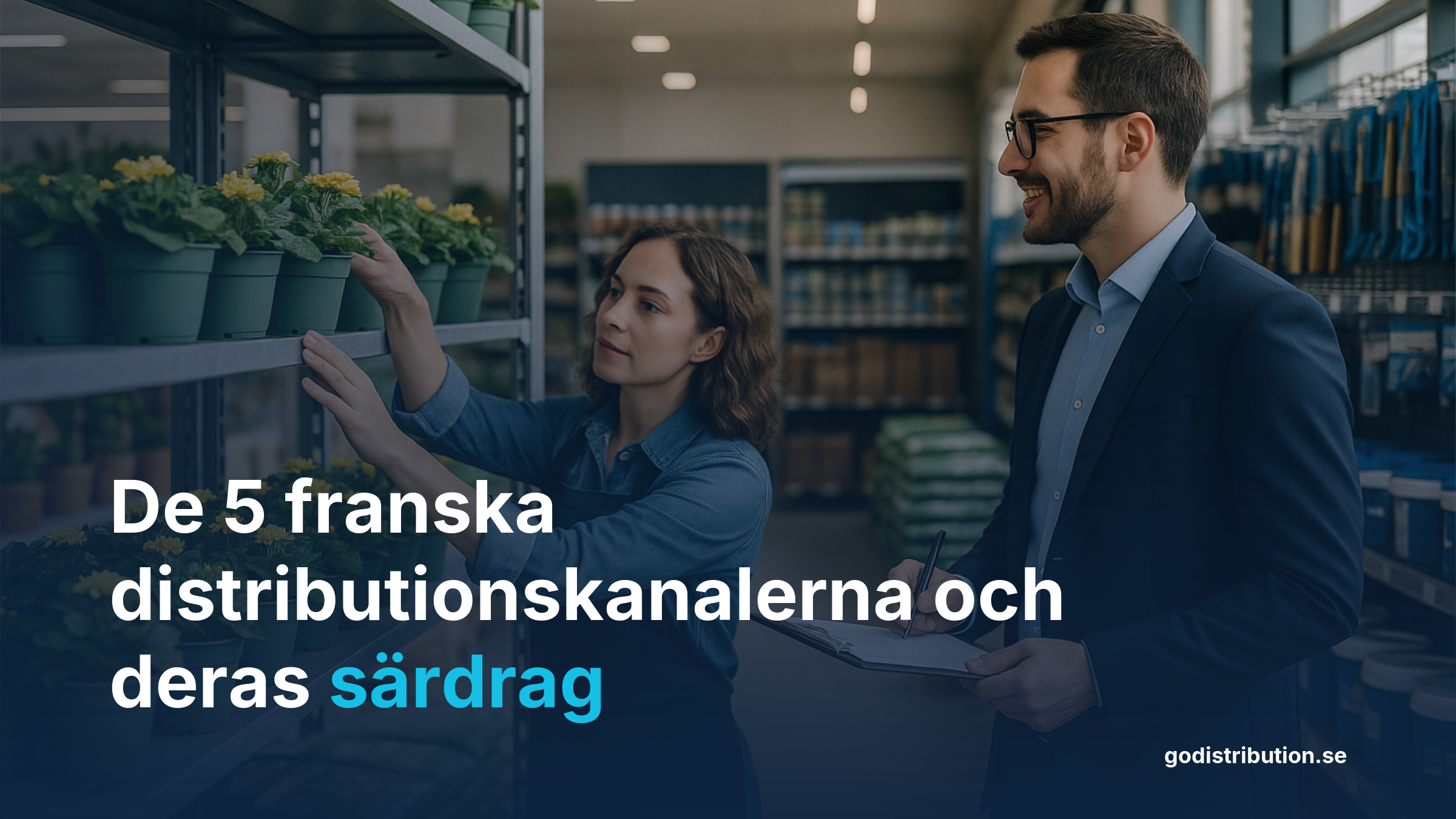 Infografik fem distributionskanaler Frankrike: byggvaruhus, industriförsörjare, grossister, trädgård, järnhandel